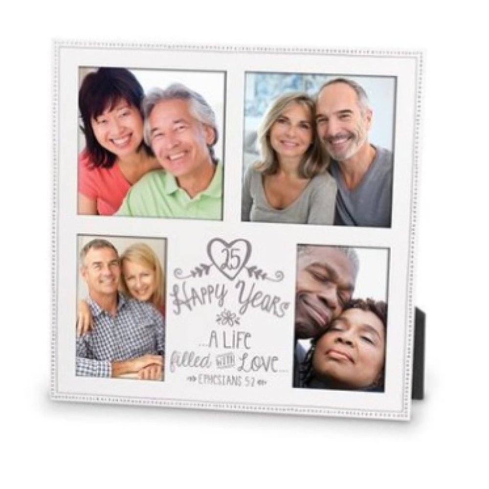 25 Happy Years Collage Photo Frame white silver anniversary
